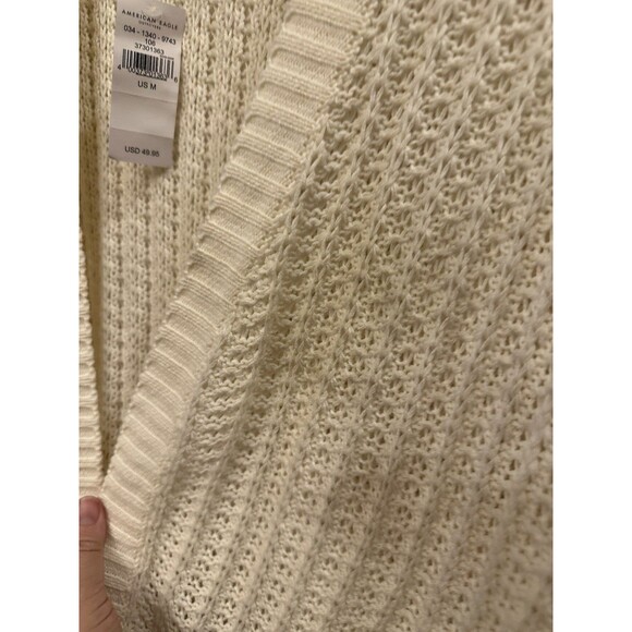 American Eagle Medium Chunky Knit Open front Cardigan Sweater Cream NWT Flawed - Picture 6 of 9